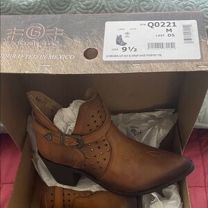 Circle G Brown Ankle Boots with Buckle Accent